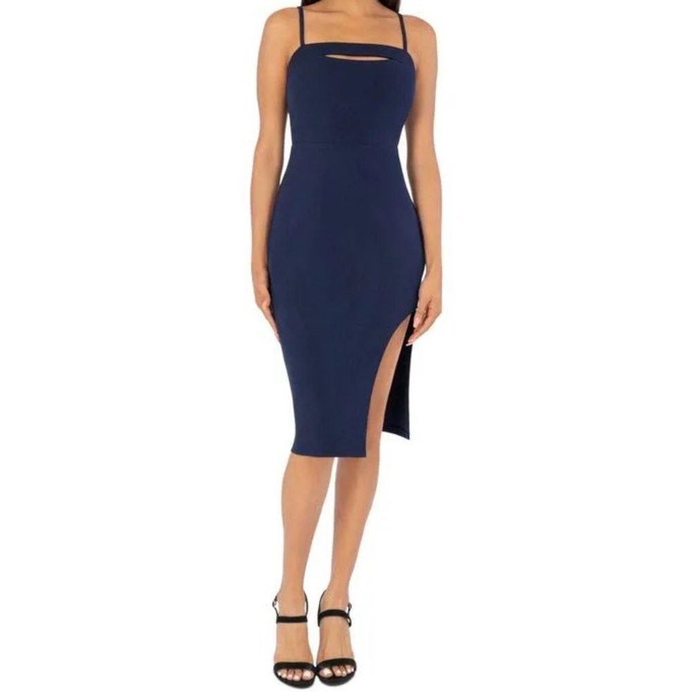 Size small midnight blue dress with slit in front